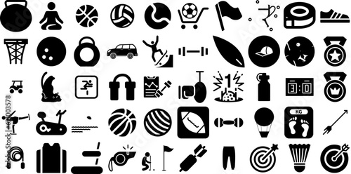 Mega Set Of Sport Icons Collection Isolated Concept Silhouettes Court, Silhouette, Health, Tool Pictograph For Apps And Websites