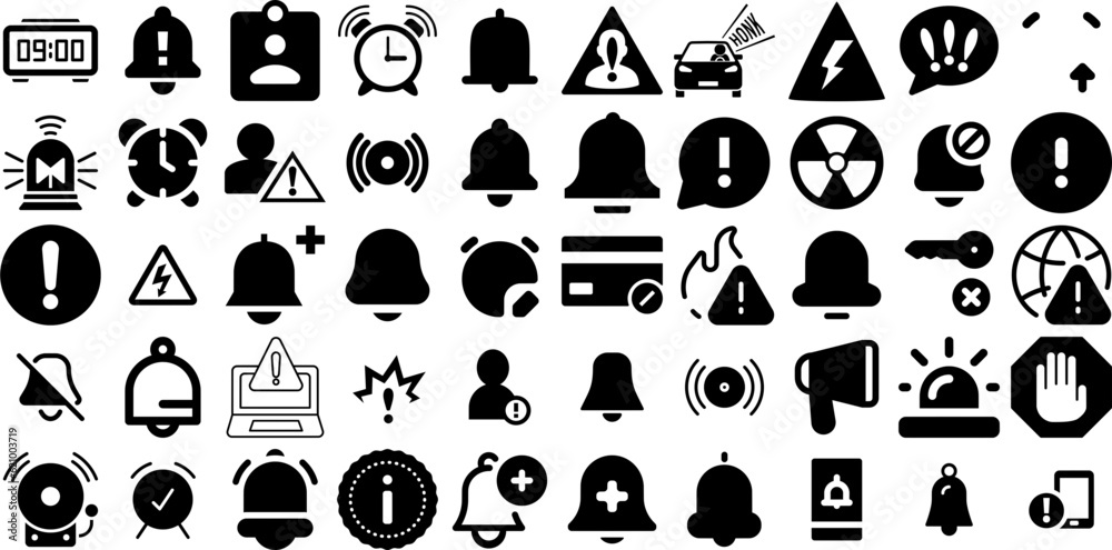 Massive Set Of Alert Icons Pack Isolated Drawing Pictograms Ban, Glyphs ...