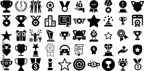 Mega Collection Of Award Icons Collection Flat Modern Symbol Leisure, Ribbon, Victory, Icon Doodles Isolated On Transparent Background