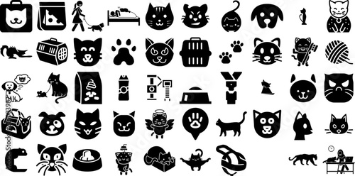 Massive Collection Of Cat Icons Set Flat Concept Signs Icon  Tail  Silhouette  Profile Signs Isolated On White Background