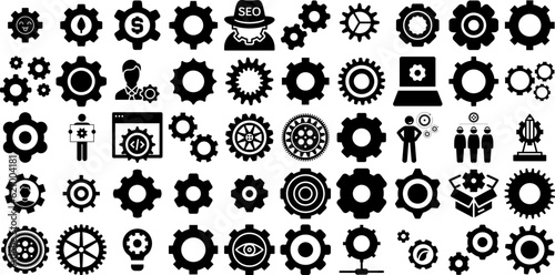 Massive Set Of Cogwheel Icons Bundle Isolated Infographic Glyphs Setting, Tool, Thin, Icon Signs Isolated On White