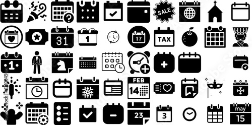 Mega Collection Of Event Icons Collection Hand-Drawn Black Simple Glyphs Festival, Silhouette, Icon, Symbol Buttons For Computer And Mobile
