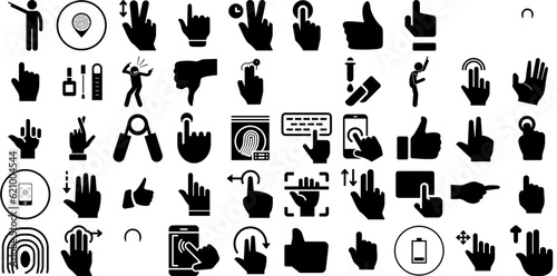 Mega Collection Of Finger Icons Collection Hand-Drawn Black Infographic Pictograms Icon, Pointer, Symbol, Glyphs Clip Art Isolated On White Background