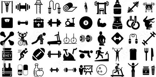 Massive Collection Of Fitness Icons Pack Linear Vector Silhouettes Silhouette, Bicep, Health, Icon Element For Computer And Mobile