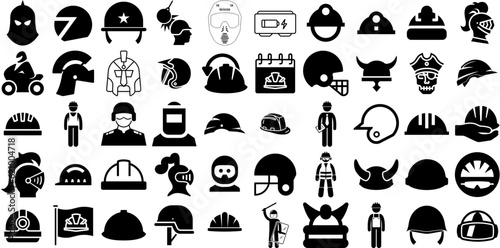 Massive Collection Of Helmet Icons Bundle Flat Vector Clip Art Contractor, Leisure, Icon, Team Silhouettes Isolated On Transparent Background © roberta