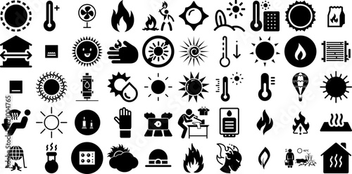 Mega Collection Of Heat Icons Pack Linear Cartoon Symbol Three-Dimensional, Icon, Household, Summer Logotype Isolated On White Background