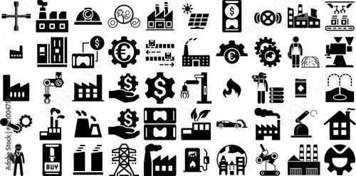 Mega Collection Of Industry Icons Bundle Flat Concept Silhouette Set, Engineering, Infographic, Modern Symbols For Apps And Websites