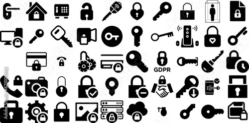 Big Collection Of Lock Icons Pack Black Infographic Symbol Icon, Lock, Symbol, Open Symbols Vector Illustration