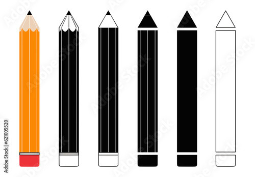 vectors for a pencils, black and white , colored , simplified , detailed
