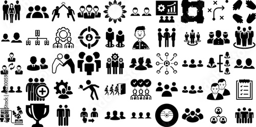 Massive Set Of Team Icons Collection Solid Cartoon Symbol Together, Icon, Employer, Team Logotype Vector Illustration