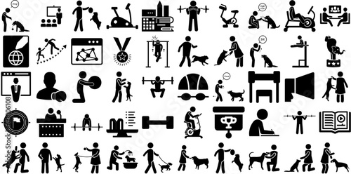 Massive Set Of Training Icons Collection Flat Cartoon Symbol Championship, Icon, Course, People Doodle Isolated On White