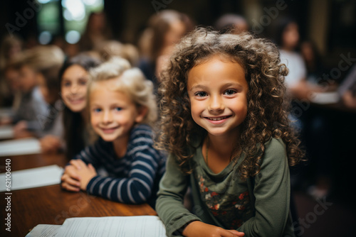 Group photo of students sitting at their desks, engaged in a classroom discussion, classroom, School, Back to School Generative AI