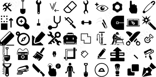 Mega Set Of Tool Icons Pack Flat Design Pictogram Set, Trimming, Engineering, Tool Clip Art For Apps And Websites