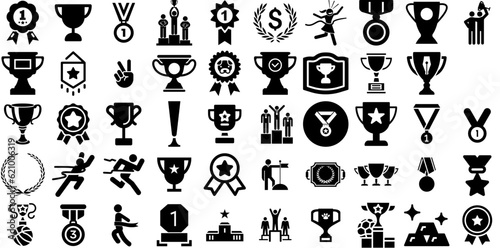Massive Set Of Winner Icons Collection Flat Design Signs Victory, Profile, Icon, Badge Buttons For Computer And Mobile