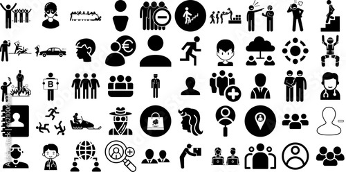 Massive Collection Of People Icons Collection Hand-Drawn Linear Simple Pictograms Profile, Counseling, Silhouette, People Buttons Isolated On White