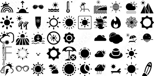 Mega Set Of Sun Icons Collection Hand-Drawn Solid Design Signs Sweet, Hand-Drawn, Set, Mark Element Isolated On White