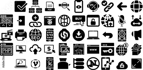 Massive Set Of Web Icons Collection Linear Simple Symbols People, Silhouette, Mark, Court Logotype Isolated On White Background