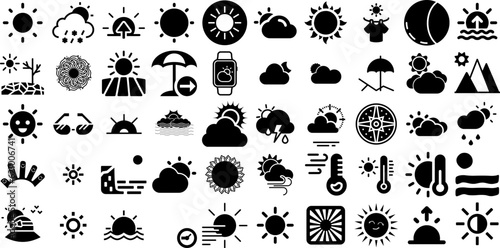 Massive Set Of Sun Icons Collection Hand-Drawn Isolated Design Web Icon Hand-Drawn, Sweet, Mark, Set Illustration Isolated On White Background