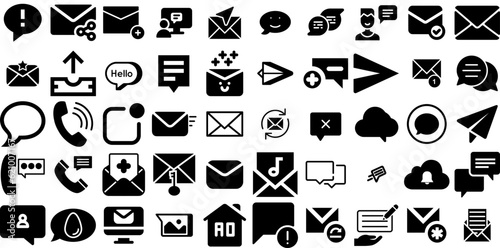 Huge Set Of Message Icons Set Linear Cartoon Silhouette Icon, Optimization, Toque, Post Graphic For Computer And Mobile