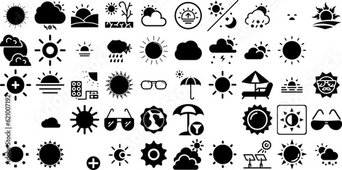 Big Set Of Sun Icons Pack Linear Design Glyphs Set, Sweet, Hand-Drawn, Mark Glyphs Isolated On Transparent Background