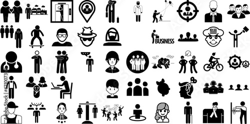 Massive Set Of People Icons Pack Flat Drawing Clip Art Profile, Counseling, People, Silhouette Signs For Computer And Mobile