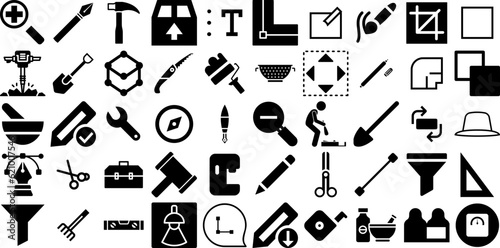 Mega Collection Of Tool Icons Pack Isolated Modern Signs Tool, Trimming, Set, Engineering Pictogram Vector Illustration