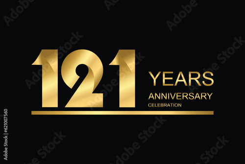 121 year anniversary vector banner template. gold icon isolated on black background.