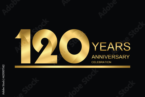 120 year anniversary vector banner template. gold icon isolated on black background.