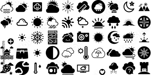 Huge Collection Of Weather Icons Set Hand-Drawn Solid Concept Pictogram Weather Forecast  Symbol  Forecast  Icon Glyphs For Apps And Websites