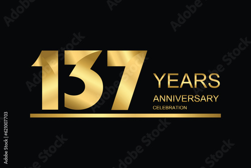 137 year anniversary vector banner template. gold icon isolated on black background.