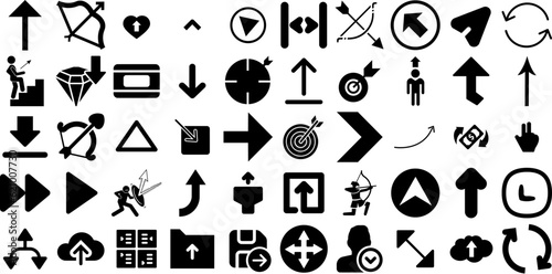 Mega Collection Of Arrow Icons Bundle Isolated Vector Pictogram Skip, Exit, Infographic, Draw Buttons Isolated On White Background