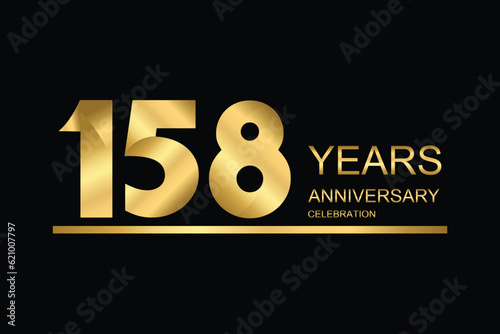 158 year anniversary vector banner template. gold icon isolated on black background.