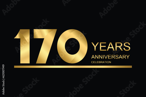 170 year anniversary vector banner template. gold icon isolated on black background.