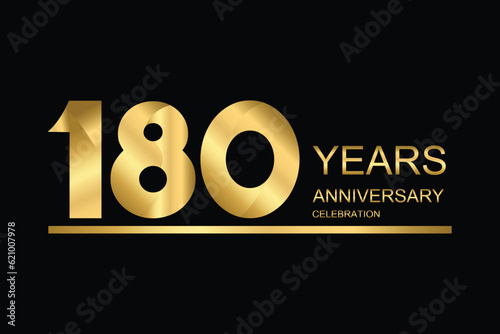 180 year anniversary vector banner template. gold icon isolated on black background.