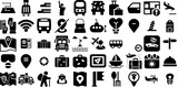Mega Collection Of Travel Icons Pack Hand-Drawn Black Modern Symbols Photo Camera, Yacht, Pointer, Silhouette Signs For Apps And Websites