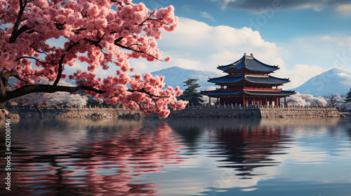 Gyeongbokgung Palace and.cherry blossom in spring,Seoul,South Korea.