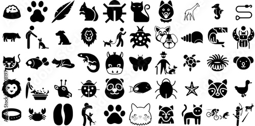 Mega Set Of Animal Icons Set Linear Drawing Glyphs Tail  Silhouette  Sweet  Mark Pictograph Vector Illustration