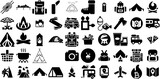 Mega Collection Of Camping Icons Bundle Hand-Drawn Solid Simple Symbols Set, Trail, Icon, Silhouette Illustration Isolated On White