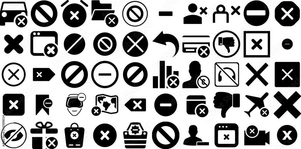 Huge Collection Of Cancel Icons Set Hand-Drawn Black Design Symbols ...