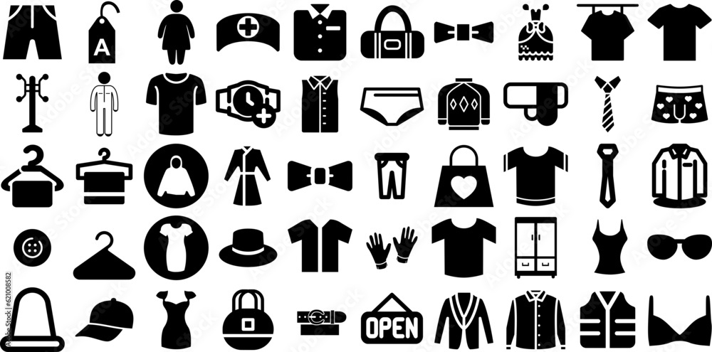 Huge Set Of Clothes Icons Pack Linear Infographic Clip Art Thin, Icon ...