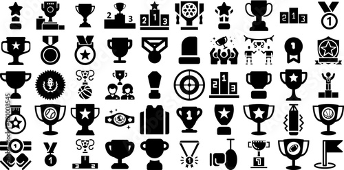 Huge Collection Of Champion Icons Set Linear Modern Silhouette Success, Sport, Achievement, Icon Doodles Vector Illustration