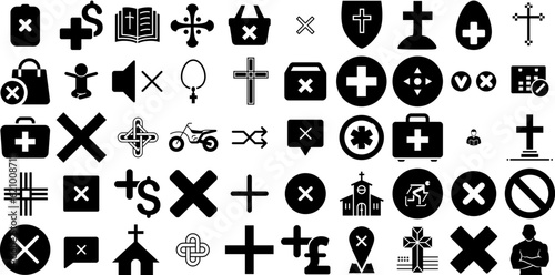 Big Collection Of Cross Icons Set Hand-Drawn Isolated Modern Elements Icon, Health, Symbol, Ok Glyphs For Computer And Mobile photo
