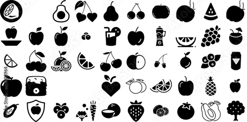 Big Set Of Fruit Icons Set Linear Simple Pictograms Sweet, Apple, Set, Line Illustration Isolated On White