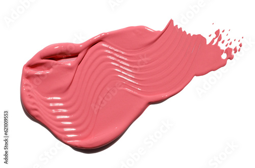 Fotografija pink lipstick smear, acryl gel, glossy pink nail polish, cosmetics beauty produc