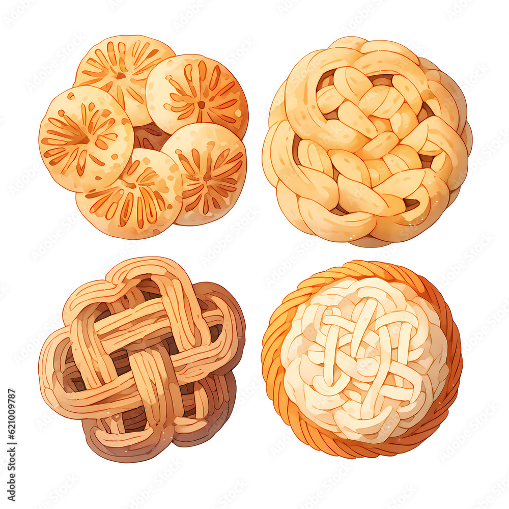 Set of danish butter cookies macro cutout. Five whole pretzel, round and rectangular shortbread biscuits with sugar isolated Set of danish butter cookies macro cutout. Five whole pretzel, round and rectangular shortbread biscuits with sugar isolated
