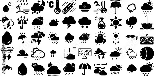 Big Collection Of Rain Icons Pack Hand-Drawn Solid Concept Symbol Dripped  Umbrella  Icon  Forecast Illustration For Computer And Mobile