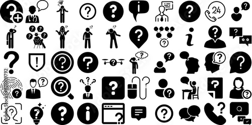 Big Collection Of Question Icons Bundle Solid Infographic Glyphs Icon, Forget, Problem, Brain Silhouette Isolated On White