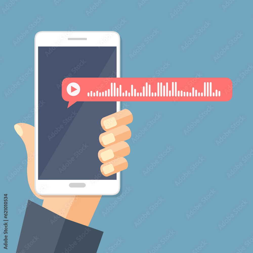 Smartphone con icona a bolle di messaggi vocali. - illustrazioni Smartphone con icona a bolle di messaggi vocali. - illustrazioni