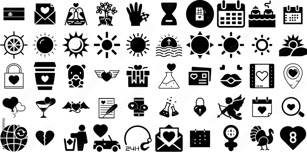 Massive Collection Of Day Icons Set Solid Concept Pictogram Symbol ...