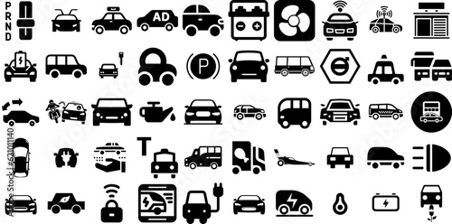 Massive Set Of Car Icons Pack Hand-Drawn Isolated Design Symbol Yacht, Slow, Mark, Laundered Graphic Vector Illustration photo